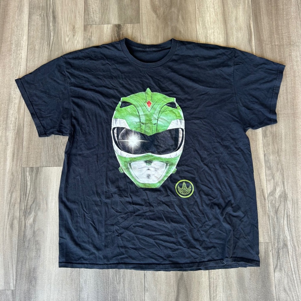 Power Rangers Green Ranger Helmet Graphic T-Shirt Black Mens 2XL Tommy Oliver